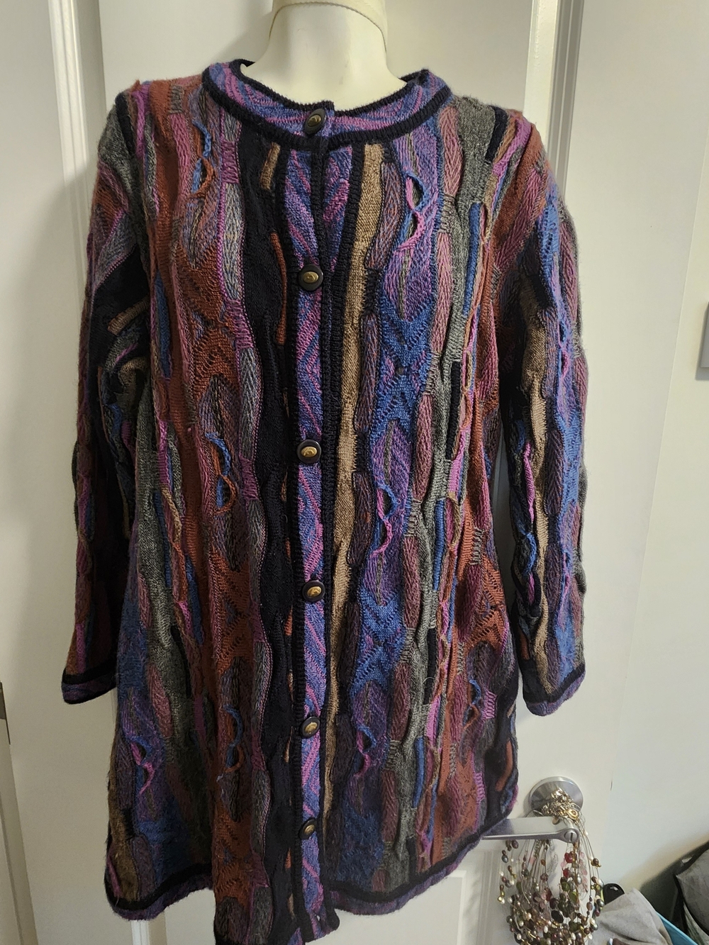Vintage Carlo Alberto 3D Knit Wool Cardigan Coogi Style Small